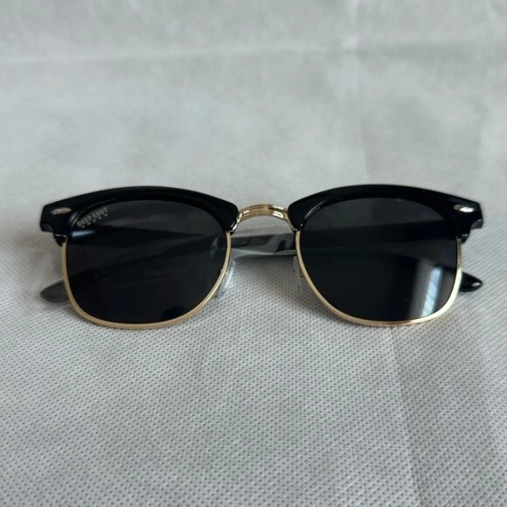 Polarized Half Frame Horn Rimmed Sunglasses Black Unisex Deep Eddy Vodka New